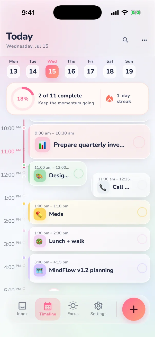 Línea de tiempo de Elegant Planner en un teléfono